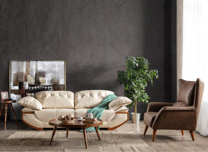 Weiß-Braune Wohnzimmer Couchgarnitur Designer Dreisitzer Luxus Sessel